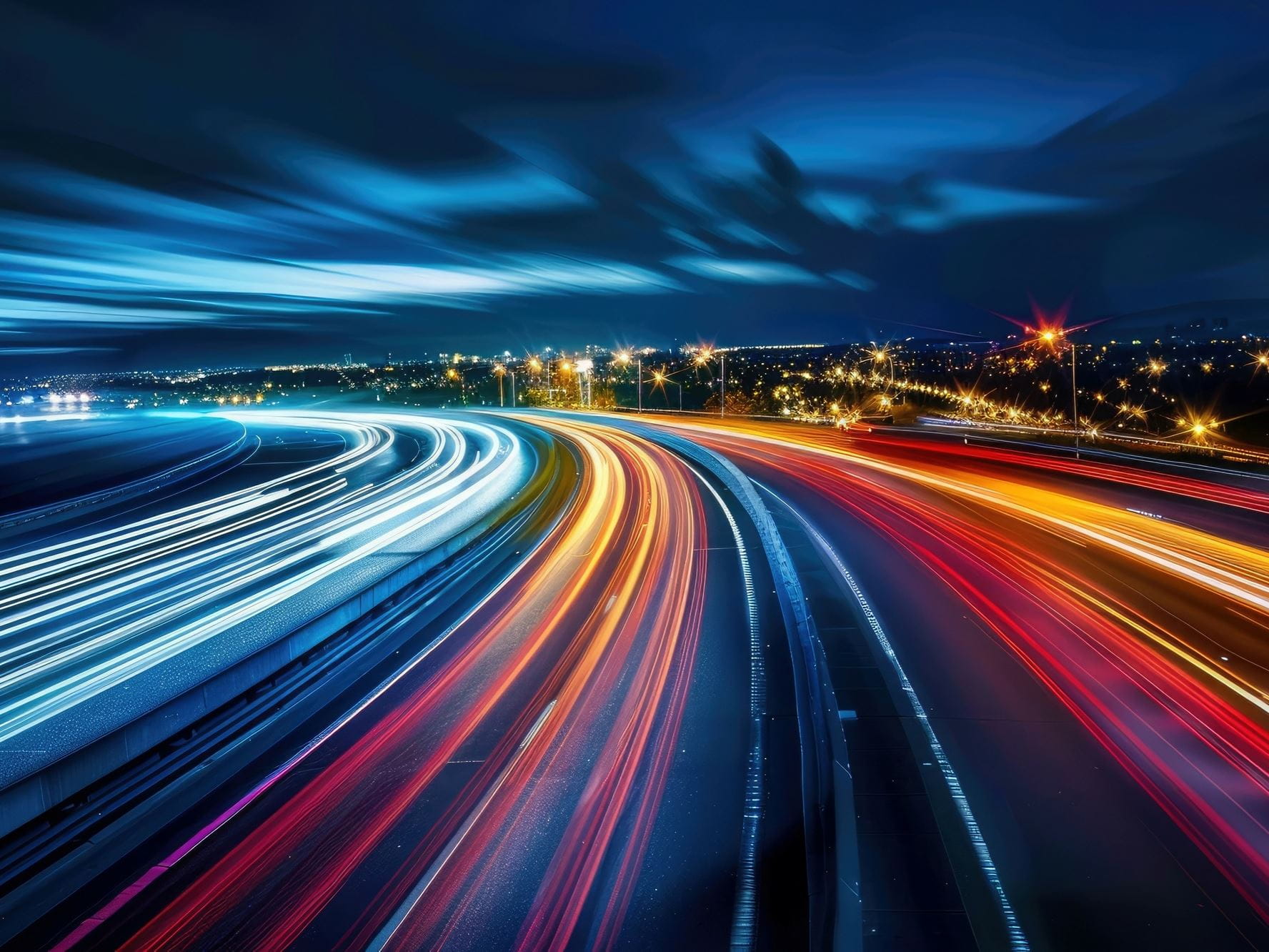 Highway at night with longtime exposure
